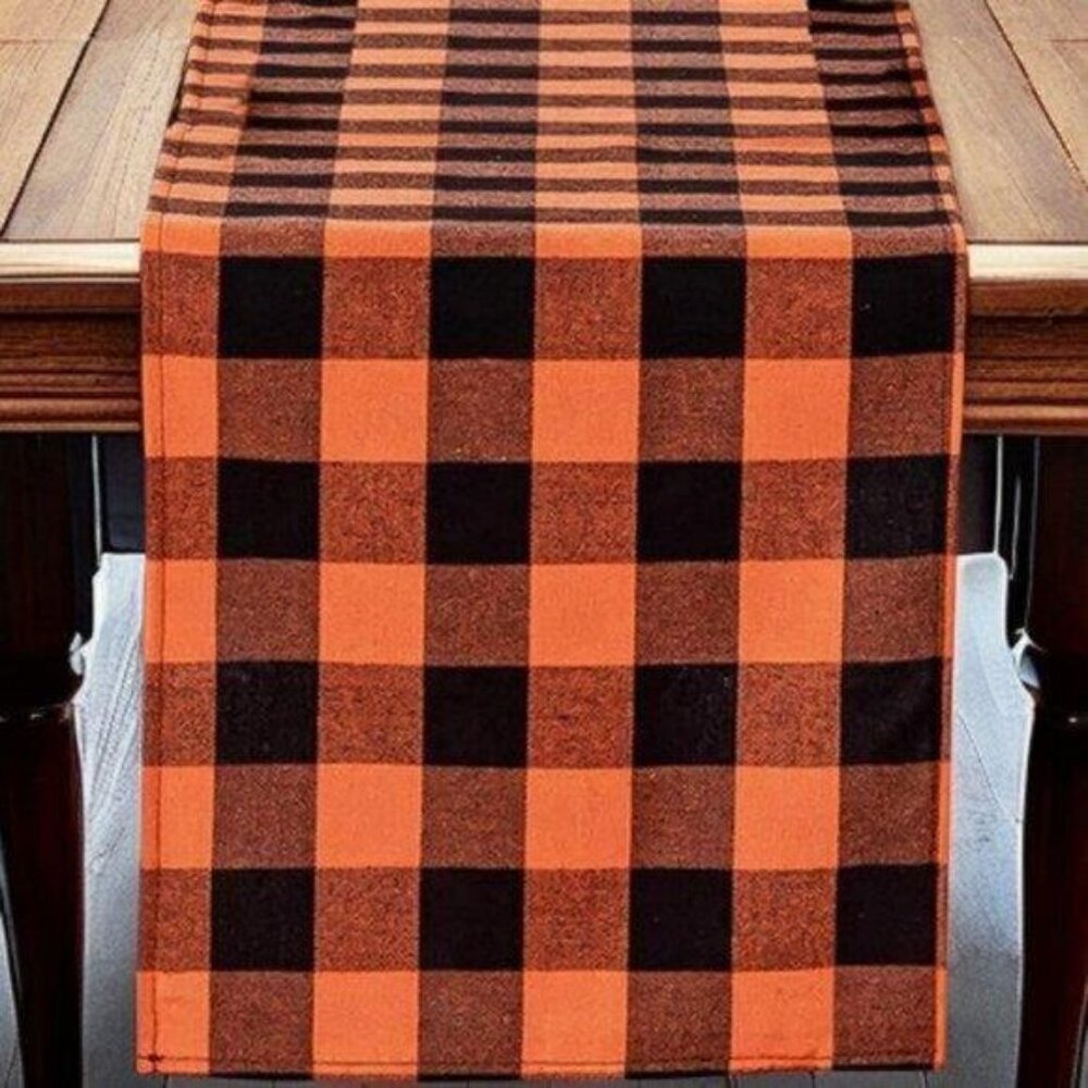 Fall Table Runner Plaid Decorative Halloween Decor Thanksgiving Decoration 120"